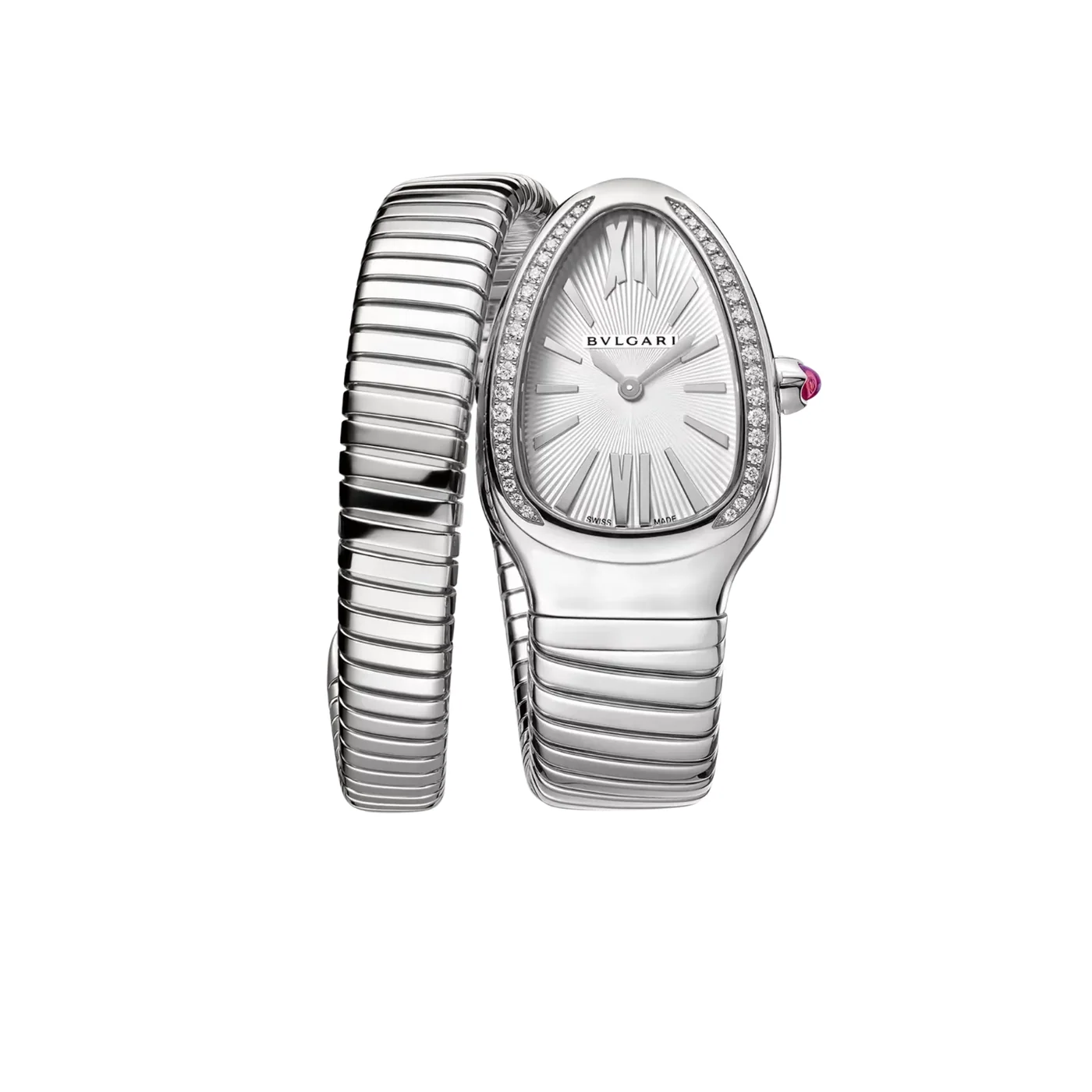 Bvlgari Serpenti Tubogas Watch Silver Toned White Dial Bvlgari Serpenti Tubogas Watch Silver Toned White Dial