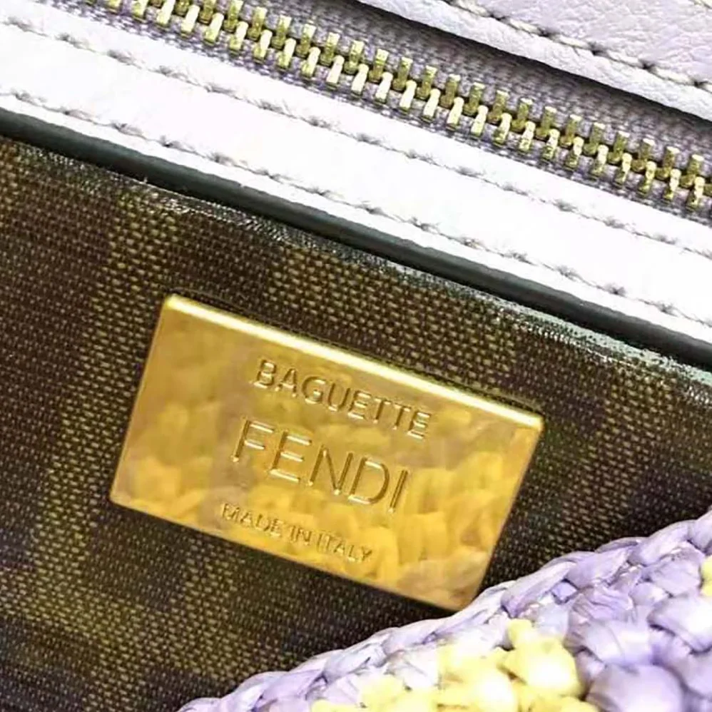 Fendi Baguette Large Lilac FF Raffia Bag for Women