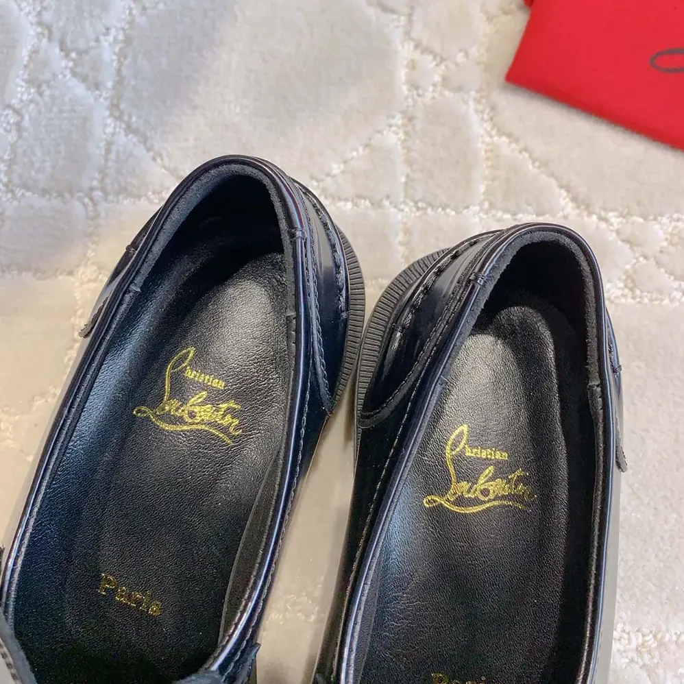 Christian Louboutin CL Moc Lug Loafers Abrasivato Calf Leather for Women in Black Christian Louboutin CL Moc Lug Loafers Abrasivato Calf Leather for Women in Black