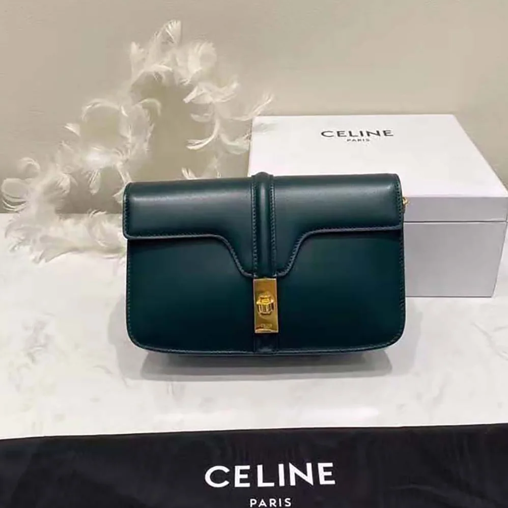 Celine Chain Bag 16 in Satinated Calfskin for Women in Green Celine Chain Bag 16 in Satinated Calfskin for Women in Green
