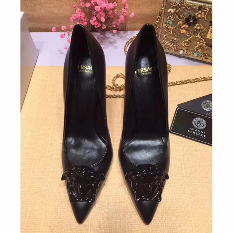 Versace Palazzo Leather Pumps Shoes Black for Women