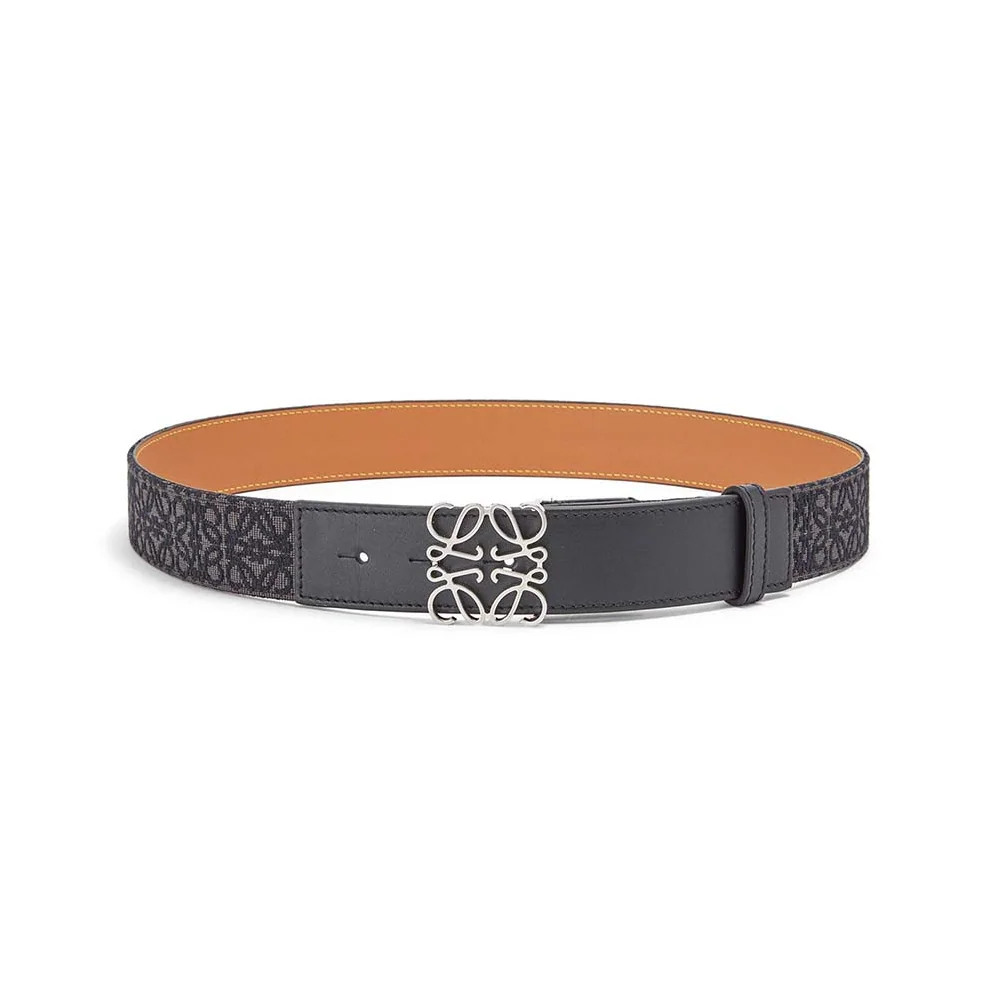 Loewe Anagram Belt in Jacquard and Calfskin for Men in Black Loewe Anagram Belt in Jacquard and Calfskin for Men in Black