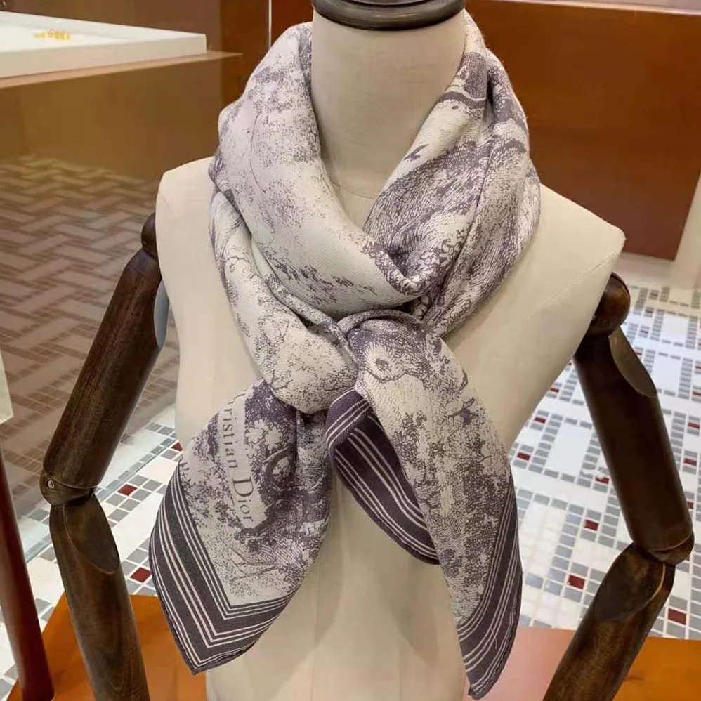 Dior Toile De Jouy Square Scarf Gray Silk Twill for Women