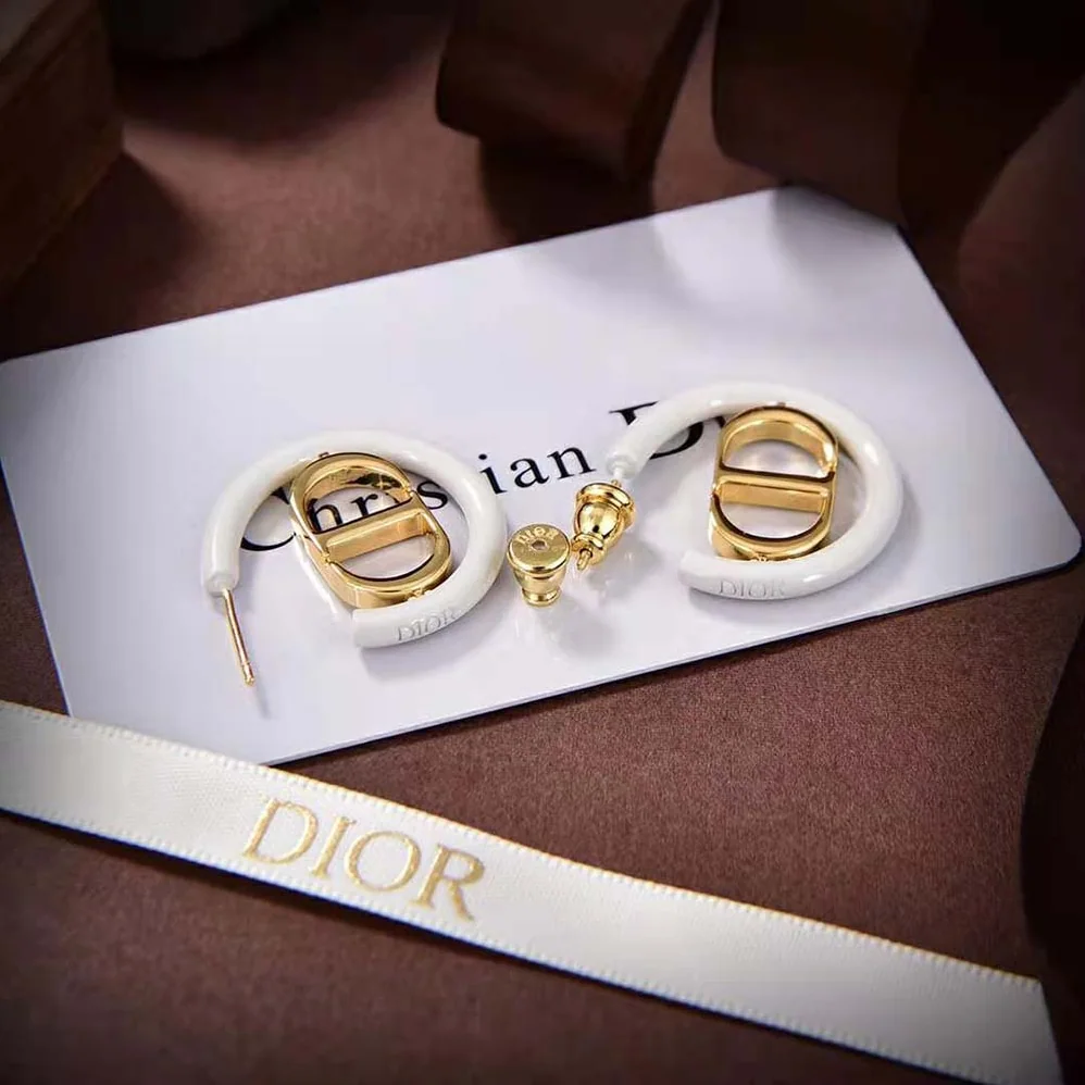 Dior 30 Montaigne Earrings Gold-Finish Metal and Dusty Ivory Lacquer for Women