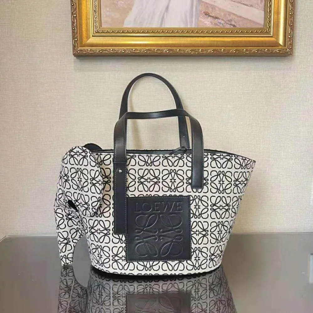 Loewe Elephant Basket Bag in Anagram Jacquard and Calfskin for Women Loewe Elephant Basket Bag in Anagram Jacquard and Calfskin for Women