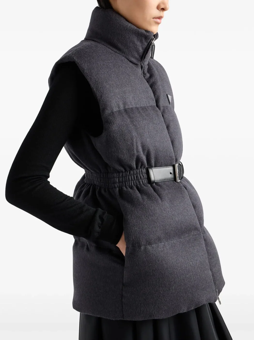 Prada Belted Down Padded Gilet Dark Grey