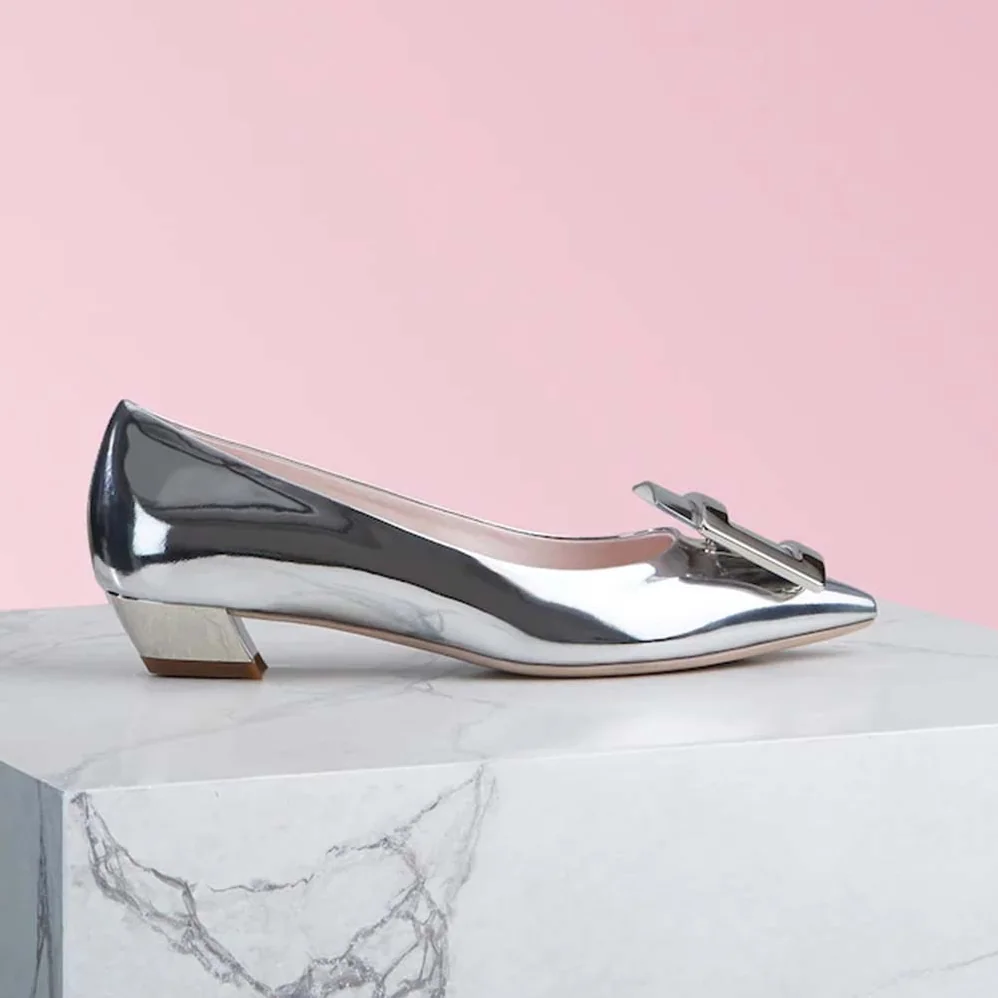 Roger Vivier Metal Buckle Gommettine Ballerinas for Women in Silver