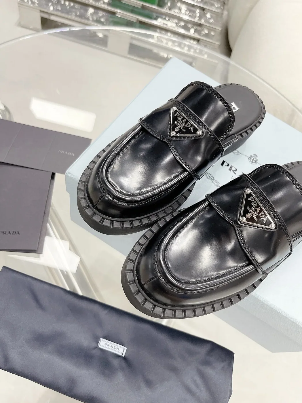 Prada Chocolate Brushed Mules Black in PRD