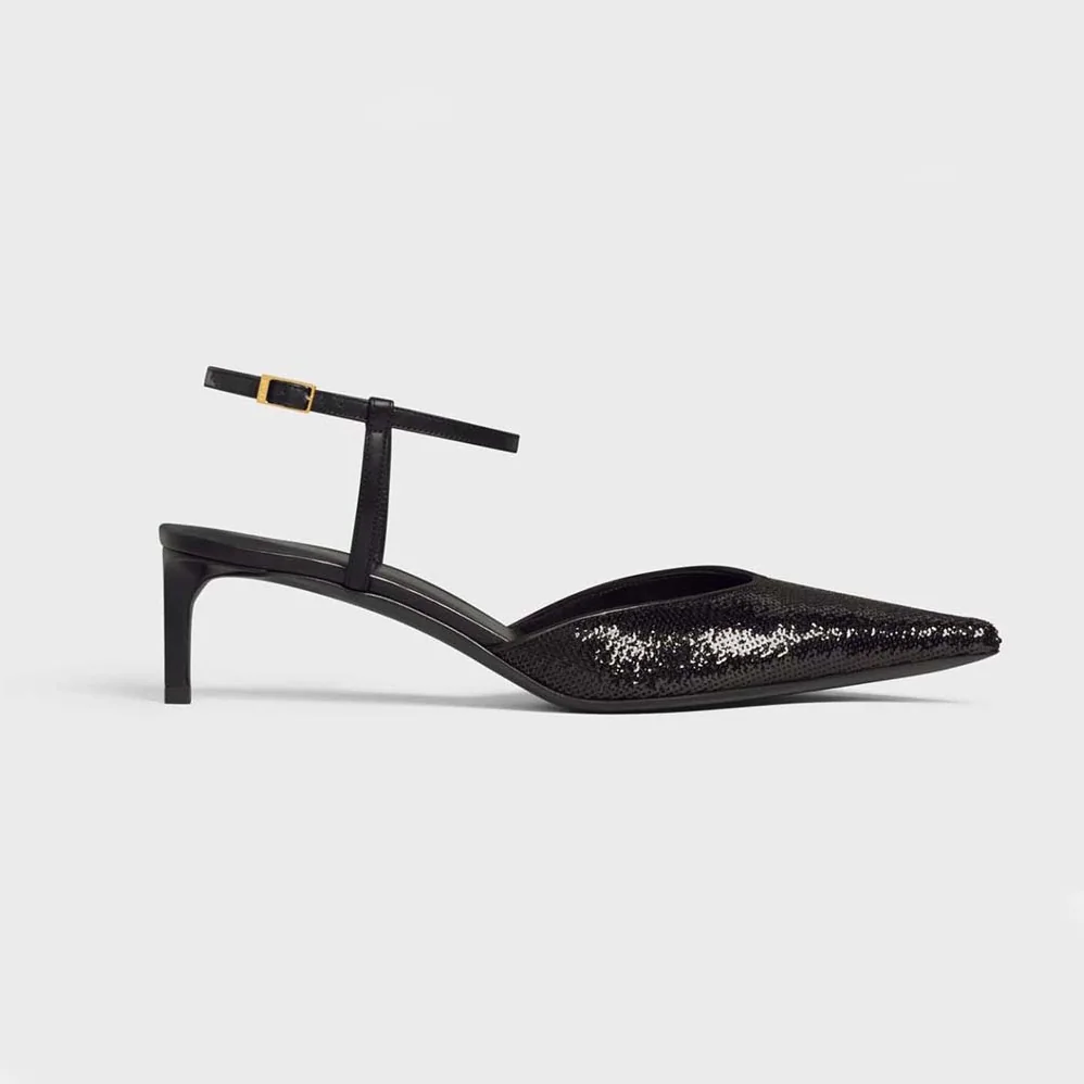 Celine Kitten in Sequins and Calfskin for Women in Black