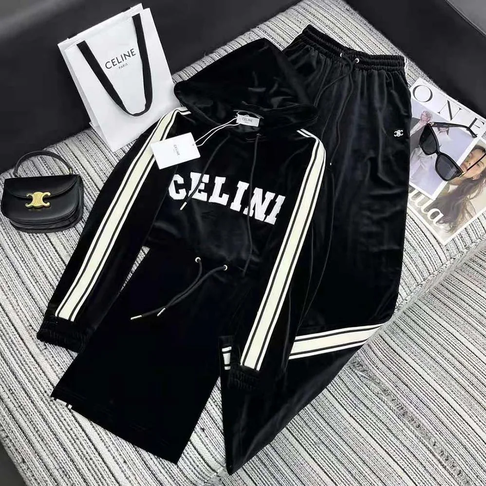 Celine Cropped Hoodie in Velvet Jersey for Women Celine Cropped Hoodie in Velvet Jersey for Women