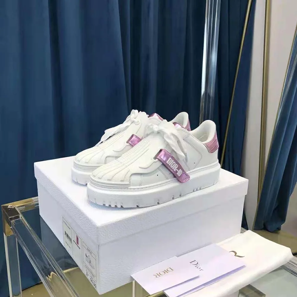Dior Dior-id Sneaker White and Metallic Pink Calfskin for Women Dior Dior-id Sneaker White and Metallic Pink Calfskin for Women