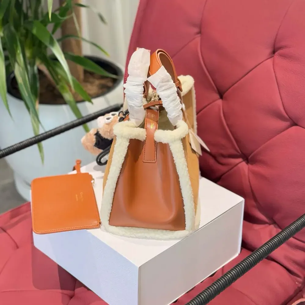 Dior Medium Dior Toujours Bag Beige Macrocannage Suede and Ecru Lambskin Shearling for Women