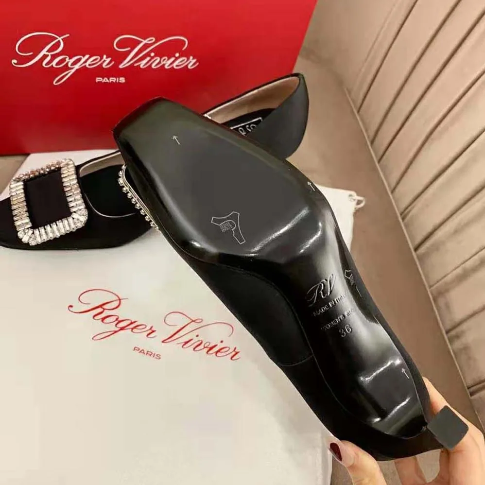 Roger Vivier Trompette Crystal Buckle Pumps in Satin for Women