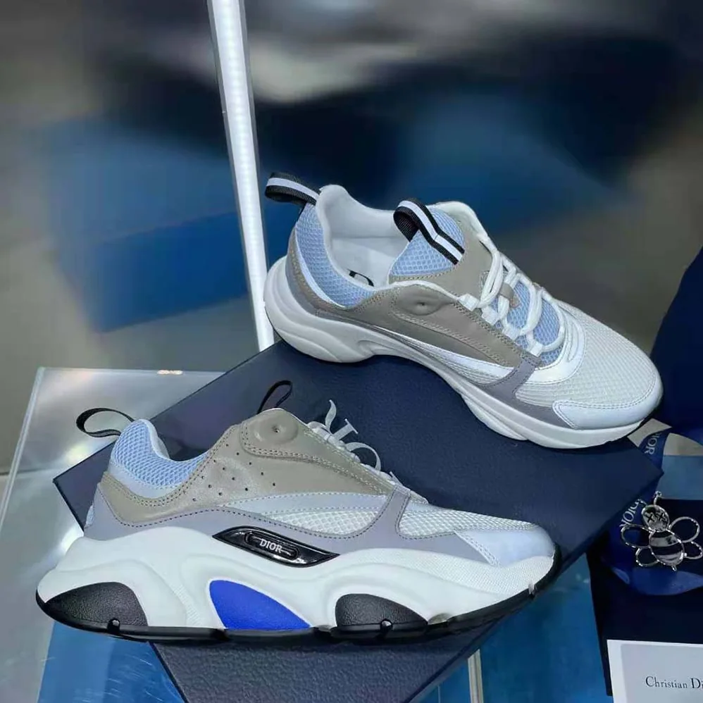 Dior B22 Sneaker White and Blue Technical Mesh and Gray Calfskin for Men Dior B22 Sneaker White and Blue Technical Mesh and Gray Calfskin for Men