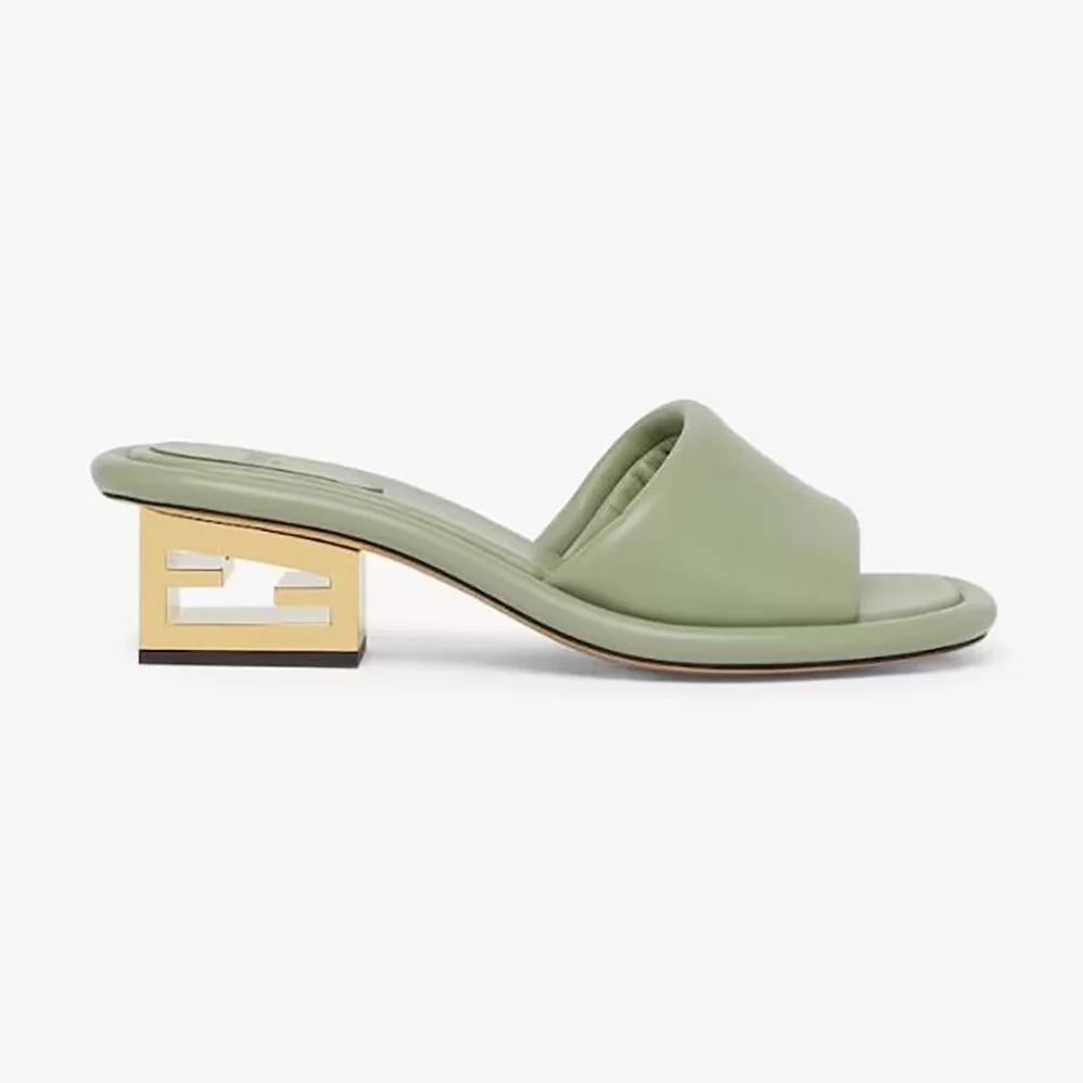 Fendi Baguette Green Nappa Leather Slides for Women Fendi Baguette Green Nappa Leather Slides for Women