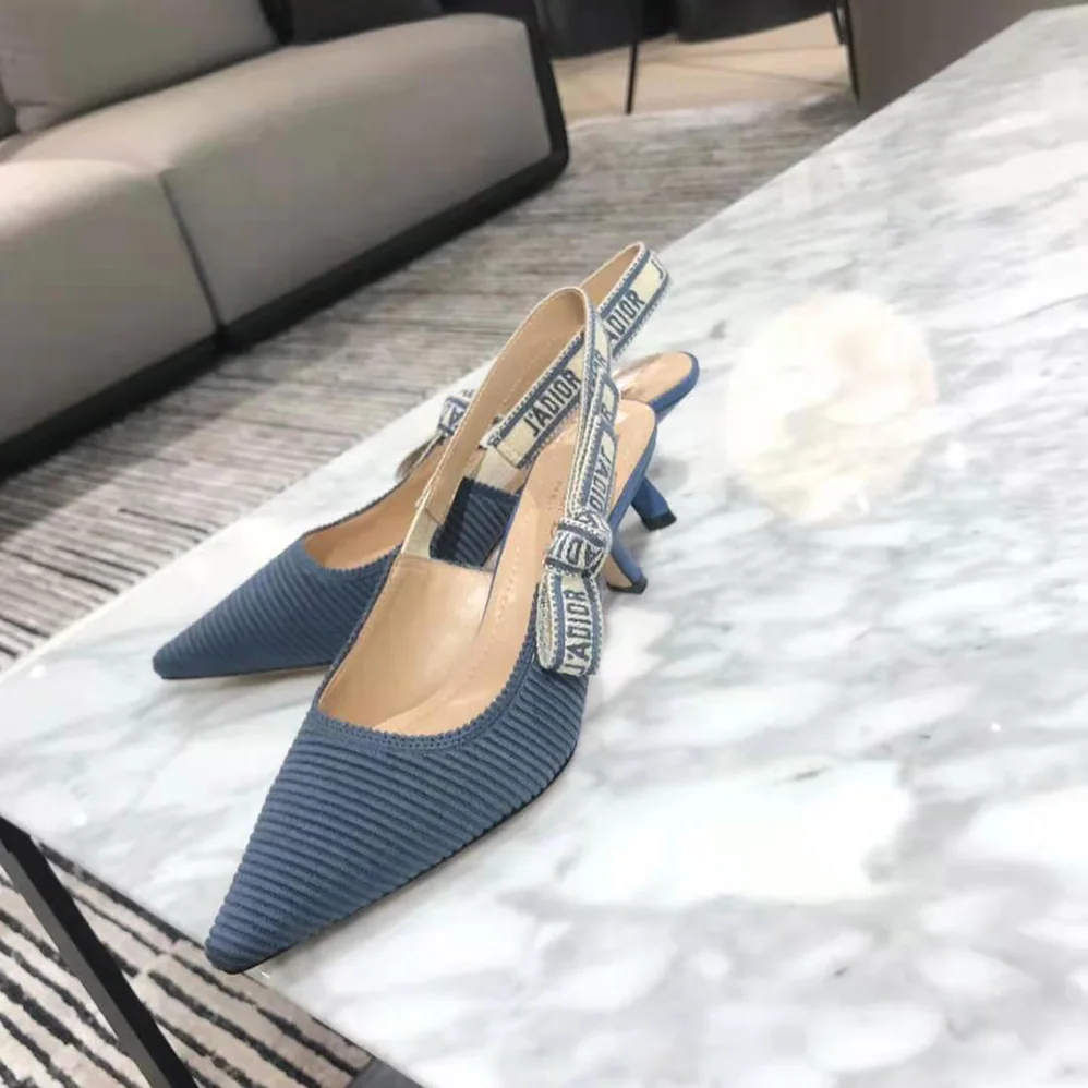 Dior J'Adior Slingback Pump Denim Blue Embroidered Cotton for Women Dior J'Adior Slingback Pump Denim Blue Embroidered Cotton for Women