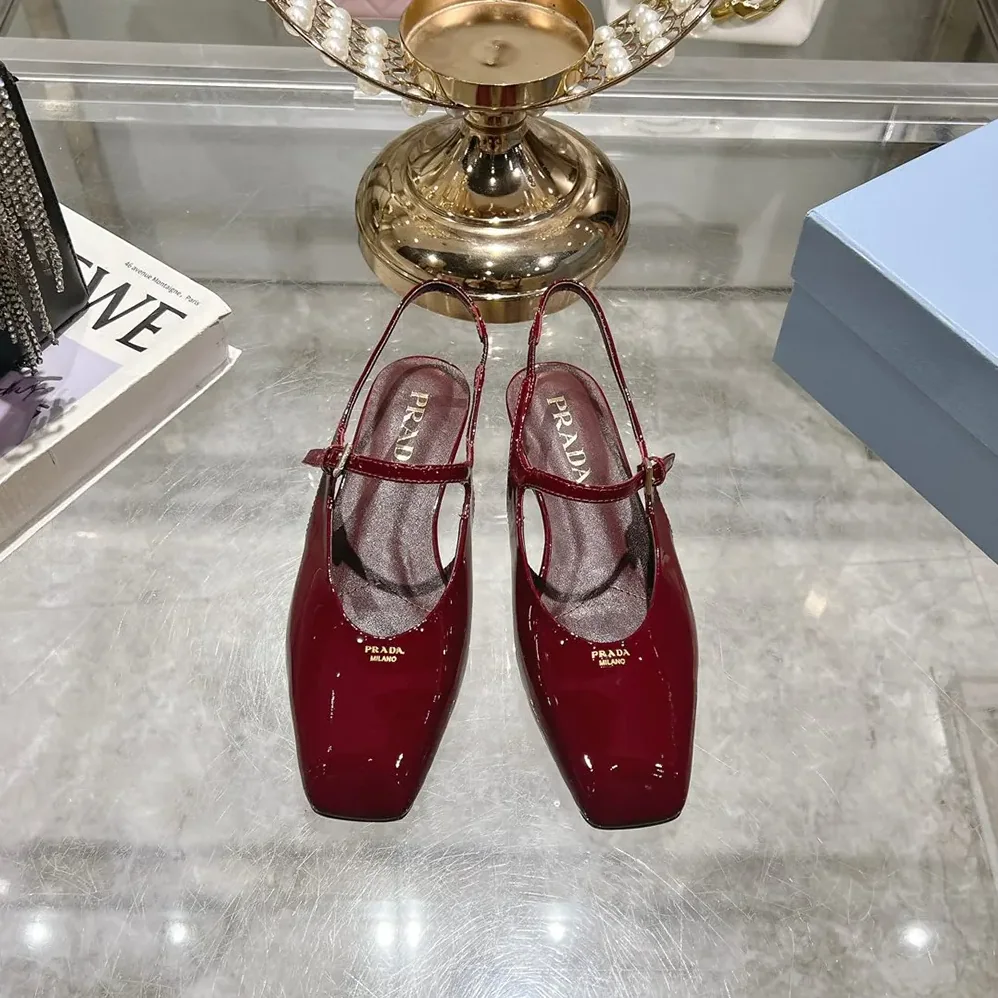 Prada Patent Leather Slingback Ballerinas for Women in Red Prada Patent Leather Slingback Ballerinas for Women in Red