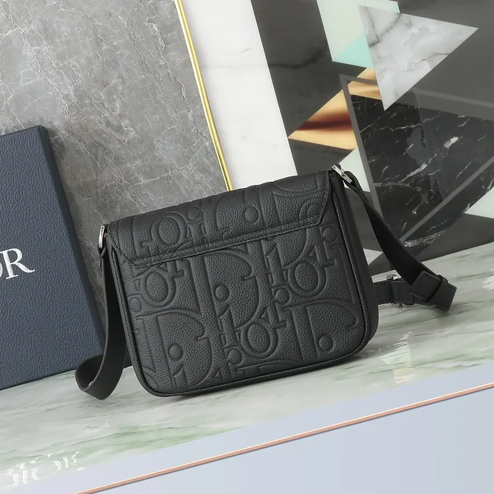 Dior Messenger Bag with Flap Black Dior Gravity Leather and Black Grained Calfskin for Men