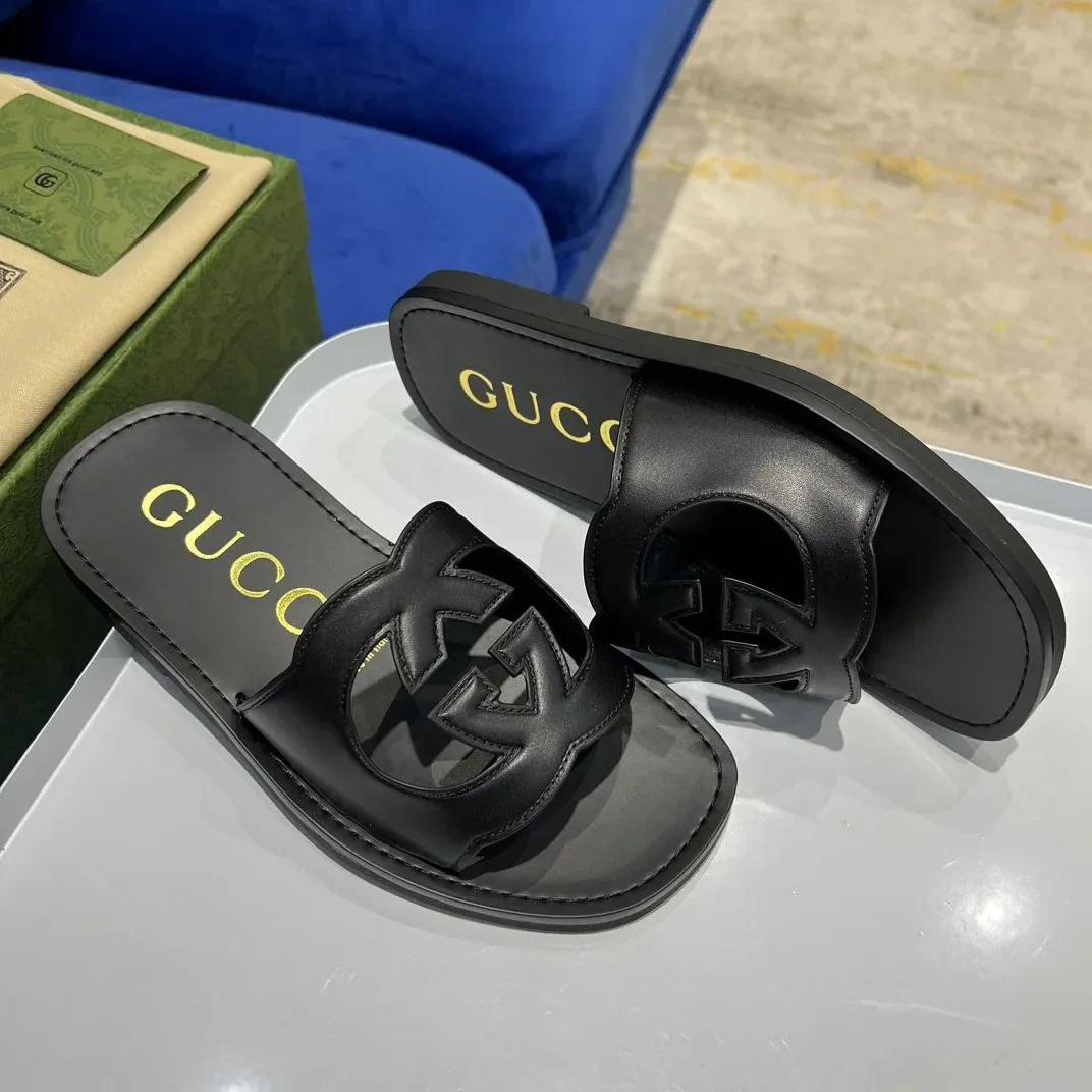 Gucci Interlocking-G Cut in Out Slide Sandal Black Gucci Interlocking-G Cut in Out Slide Sandal Black