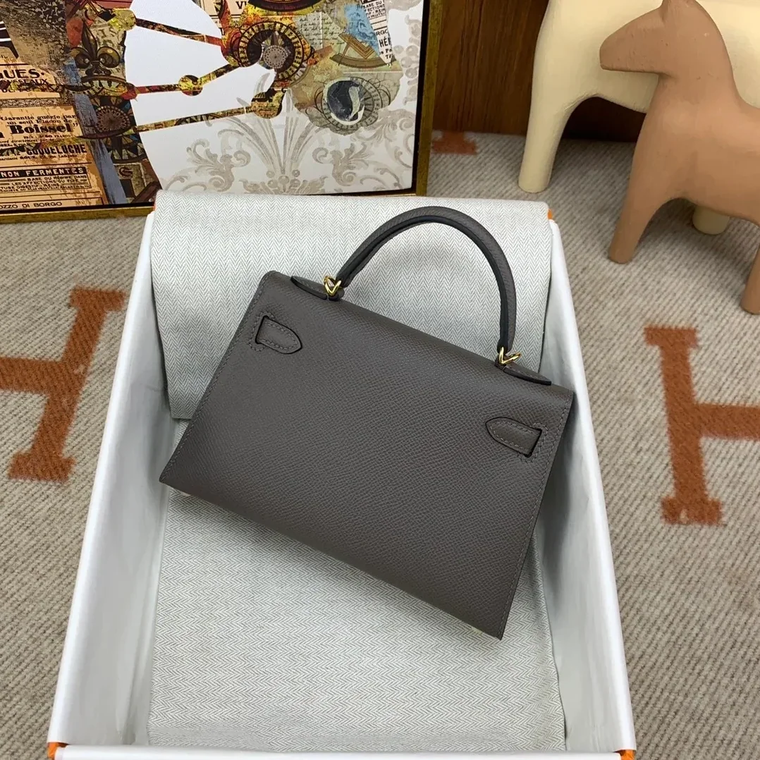 Hermes Kelly Mini Top Handle Bag / Dark Grey Epsom Gold Hardware
