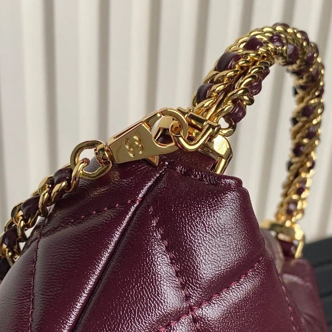Chanel Clutch With Chain Top Handle Bag in Burgundy Gold Hardware