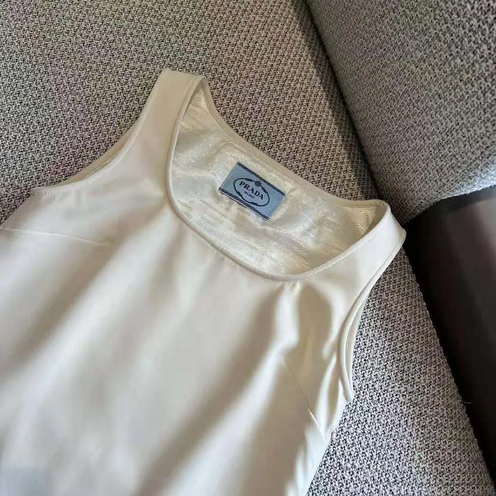 Prada Natté Minidress With Leather Logo Label for Women in White