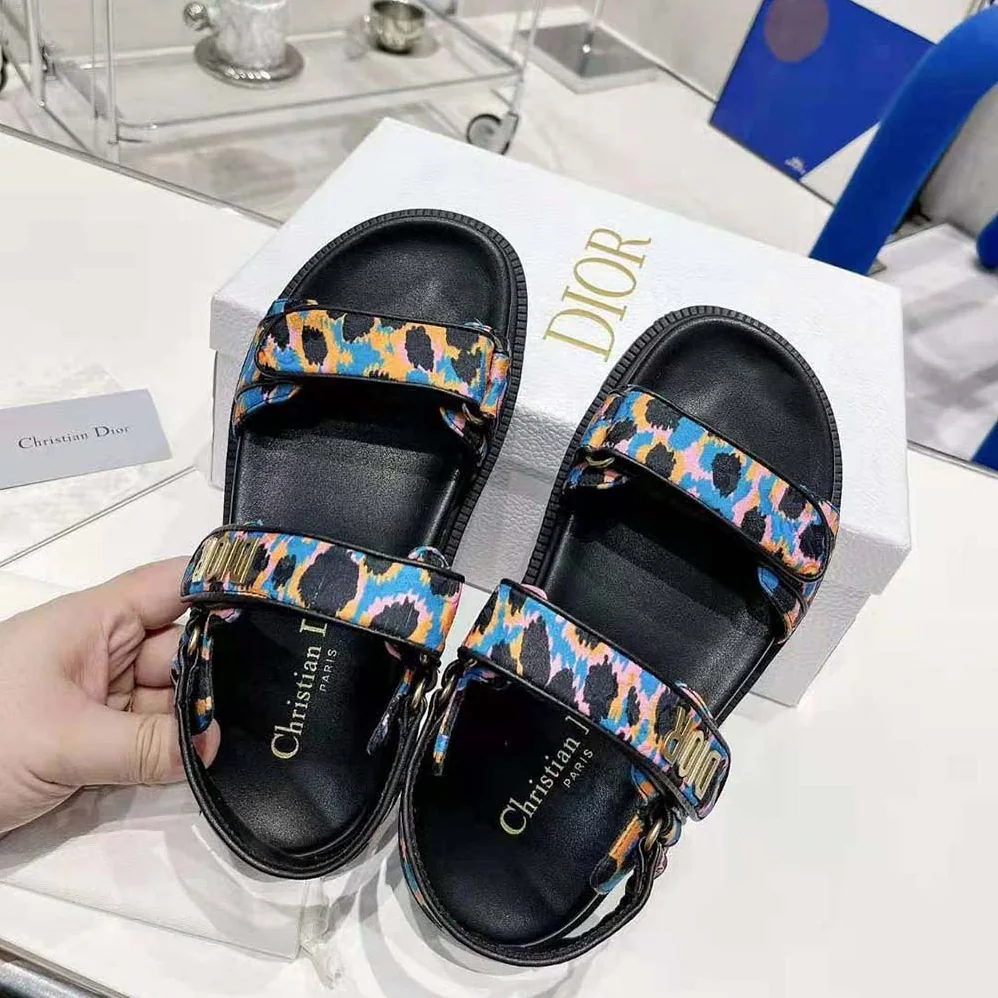 Dior Dioract Sandal Blue Multicolor Mizza Printed Silk for Women