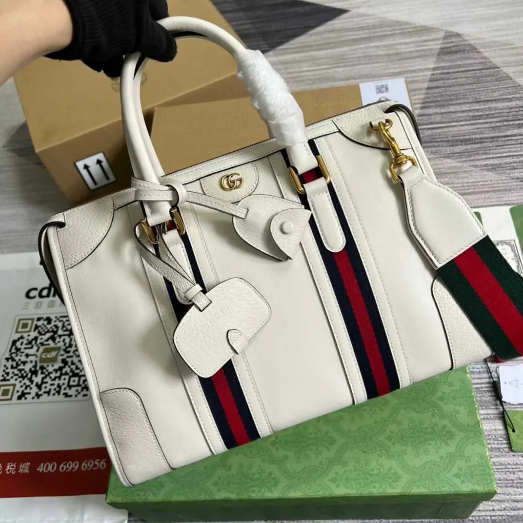 Gucci Double G-Detailed Smooth Medium Handbag White /