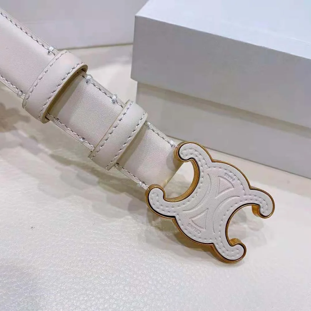 Celine Medium Cuir Triomphe Belt in Smooth Calfskin for Women in White