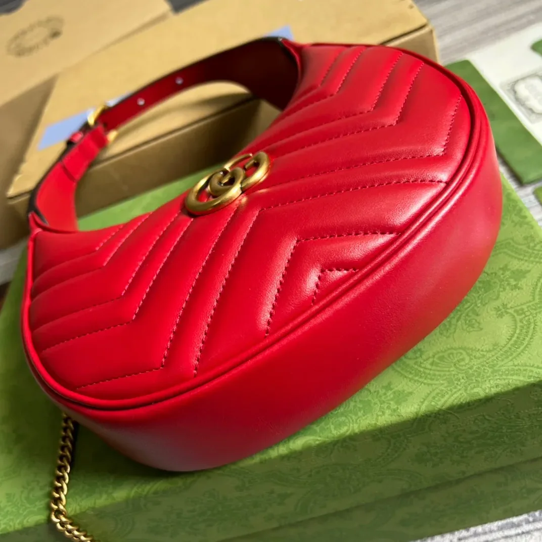Gucci Marmont Half Moon Shaped Mini Bag Red Gucci Marmont Half Moon Shaped Mini Bag Red