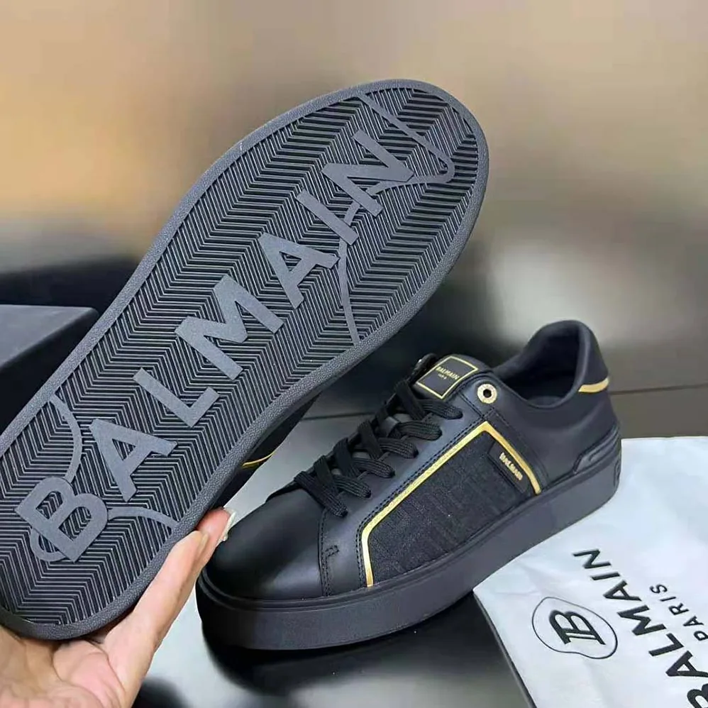 Balmain B-court Monogrammed Nylon and Leather Trainers for Unisex in Black Balmain B-court Monogrammed Nylon and Leather Trainers for Unisex in Black