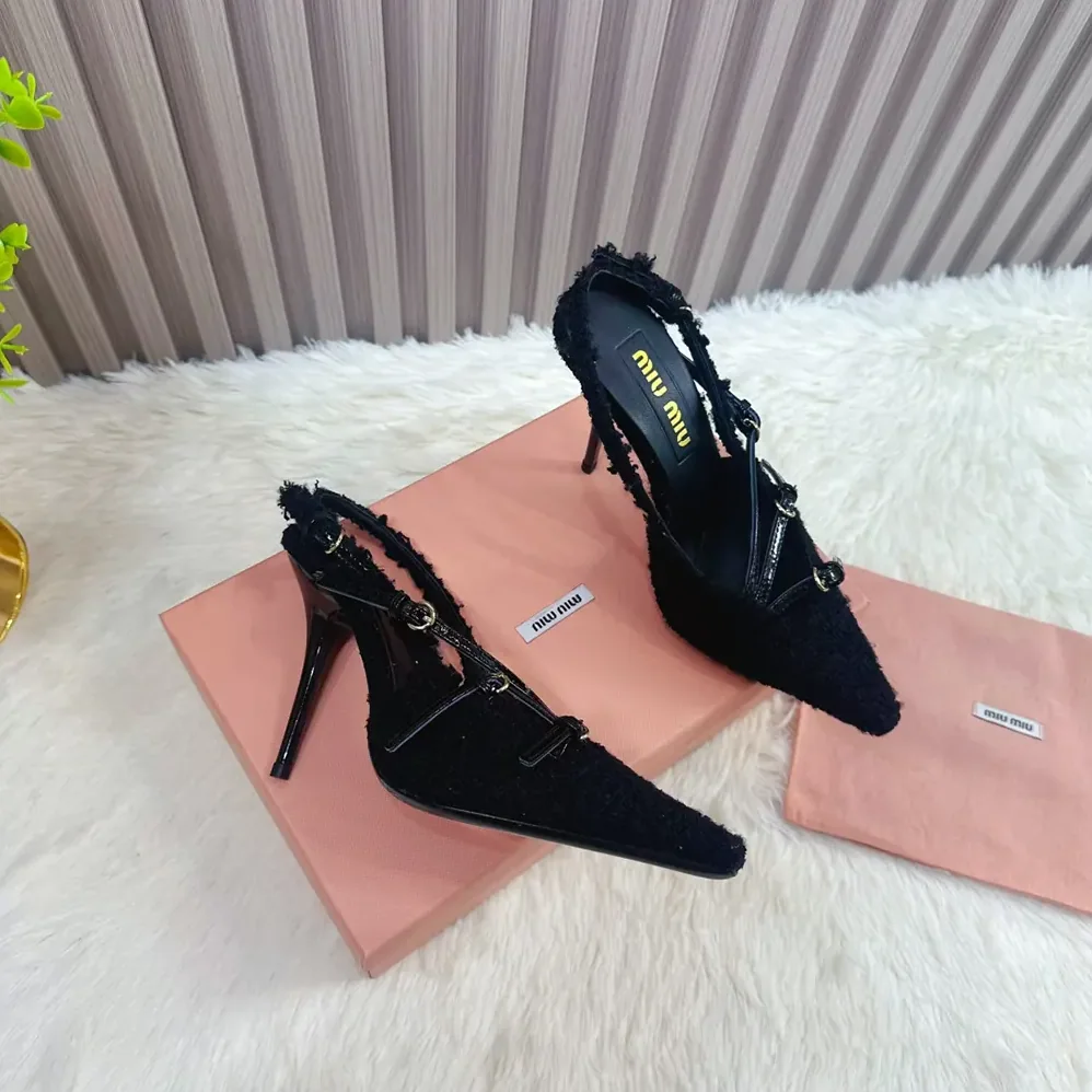 Miu Miu Fabric Slingbacks with Straps for Women in Black Miu Miu Fabric Slingbacks with Straps for Women in Black