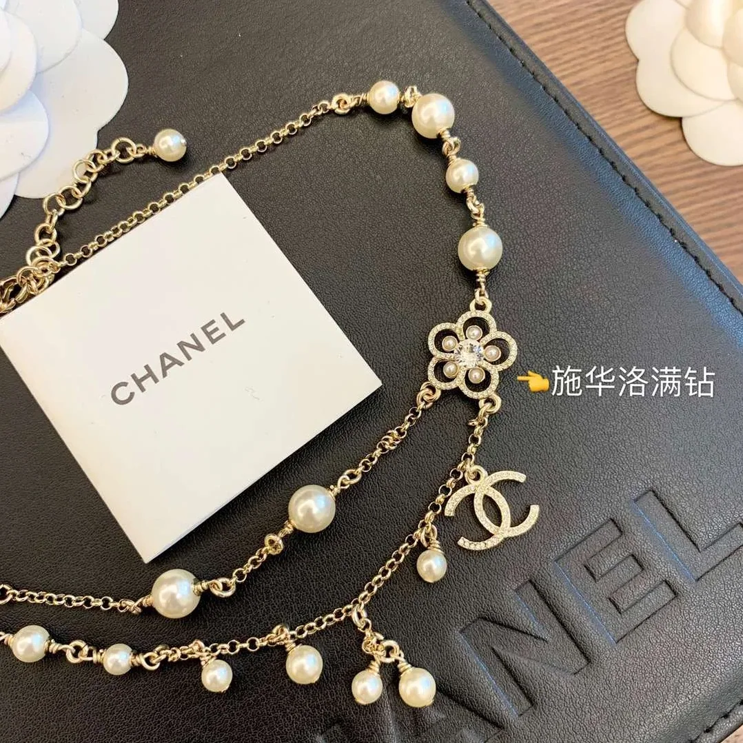 Chanel Camellia Pearl Necklace Gold