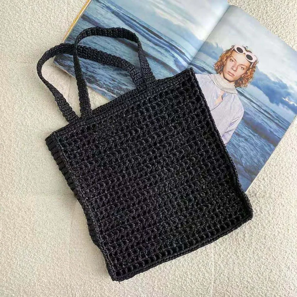 Prada Raffia Tote Bag for Women in Black Prada Raffia Tote Bag for Women in Black