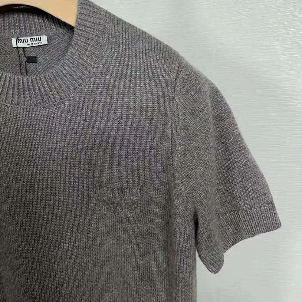 Miu Miu Wool and Nylon Sweater with Embroidered Logo for Women Miu Miu Wool and Nylon Sweater with Embroidered Logo for Women