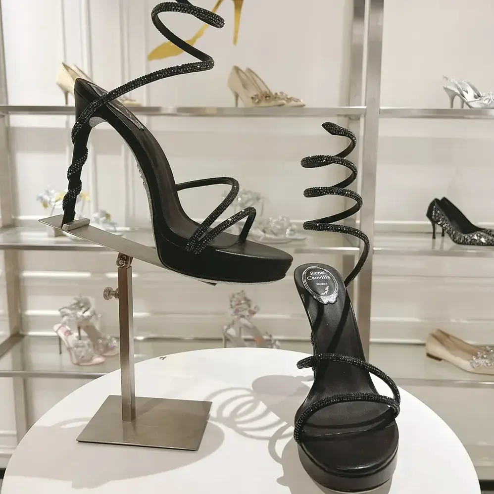 Rene Caovilla Margot Crystal Black Platform Sandal 120 for Women