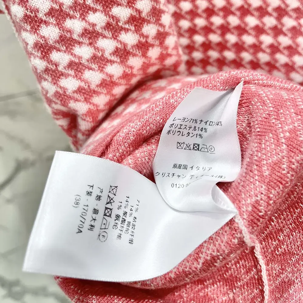 Dior Dioriviera Short Straight Dress White and Candy Pink Houndstooth Technical Knit for Women Dior Dioriviera Short Straight Dress White and Candy Pink Houndstooth Technical Knit for Women