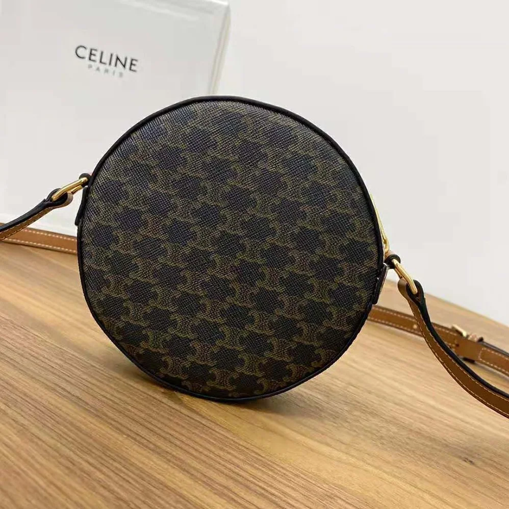 Celine Round Purse on Strap in Triomphe Canvas and Lambskin for Women