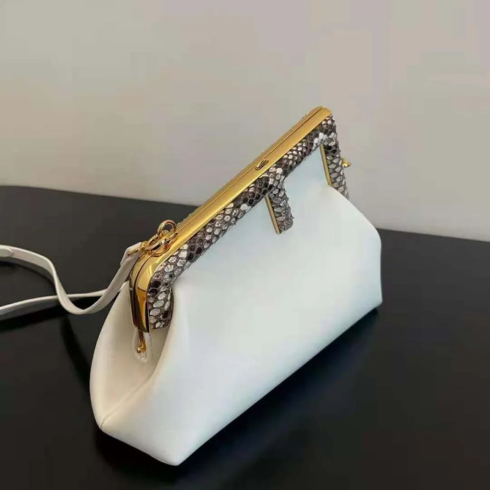 Fendi First Small White Leather Bag with Exotic Details for Women