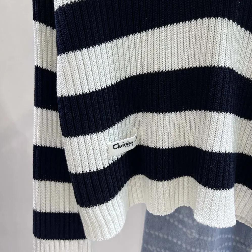 Dior Marinière Sweater White and Navy Blue Ribbed Cotton Knit for Women Dior Marinière Sweater White and Navy Blue Ribbed Cotton Knit for Women