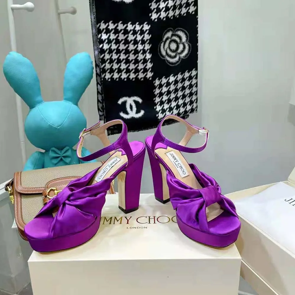 Jimmy Choo Heloise 120 Pink Violet Satin Platform Sandals for Women Jimmy Choo Heloise 120 Pink Violet Satin Platform Sandals for Women