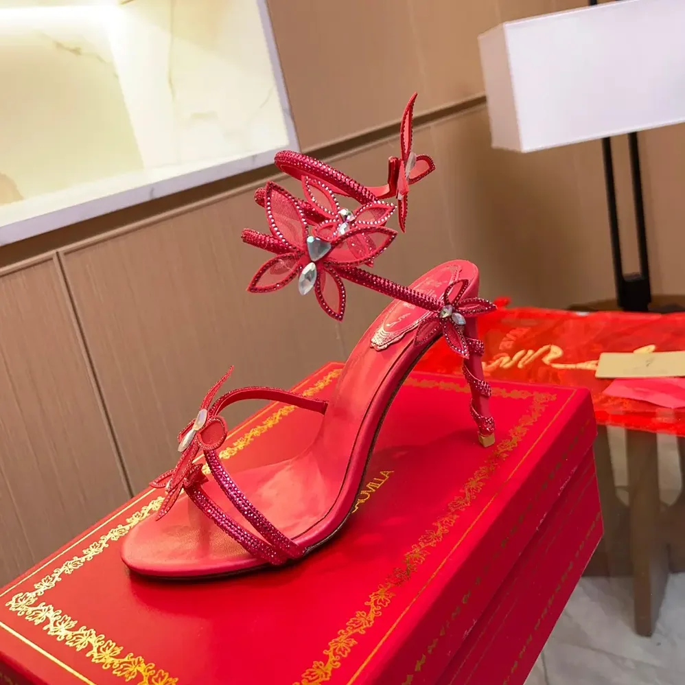 Rene Caovilla Margot Red Powder Butterfly Sandal 105 for Women Rene Caovilla Margot Red Powder Butterfly Sandal 105 for Women