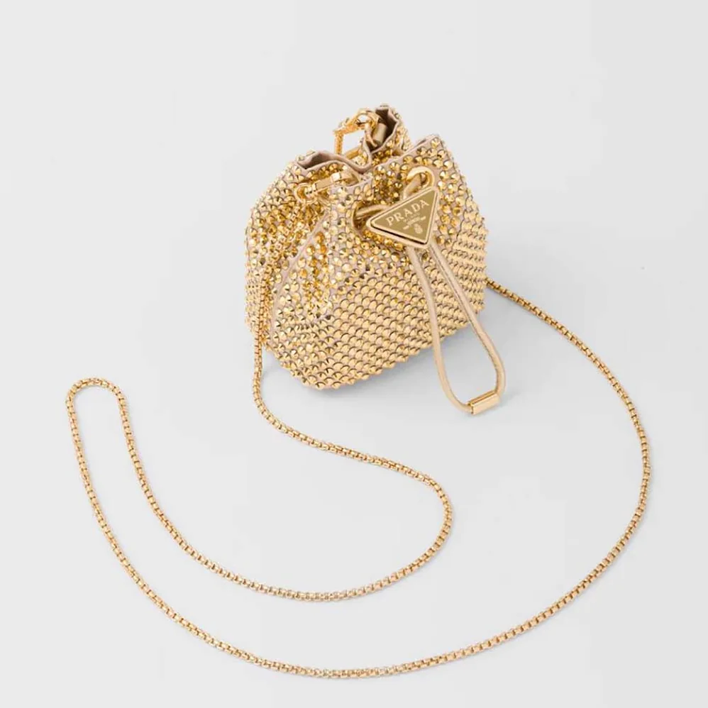 Prada Embellished Satin Mini-Pouch for Women in Gold Prada Embellished Satin Mini-Pouch for Women in Gold