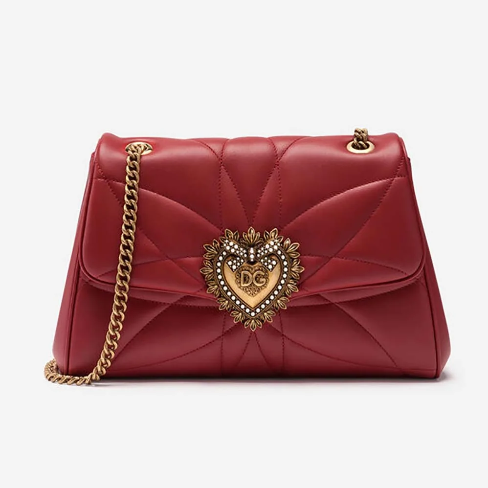 Dolce Gabbana D&G Large Devotion Shoulder Bag in Quilted Nappa Leather for Women in Red