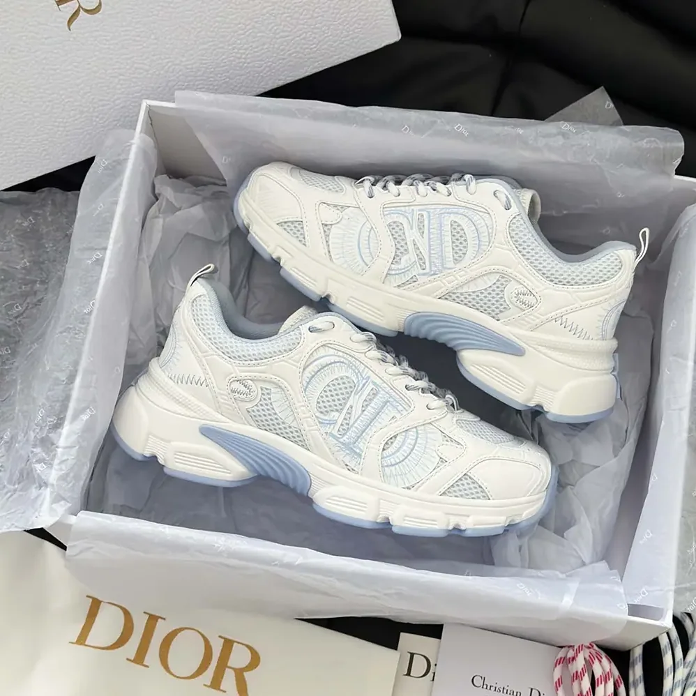 Dior Chrono Sneaker White and Sky Blue Mesh and Leather for Unisex in Effect Panels