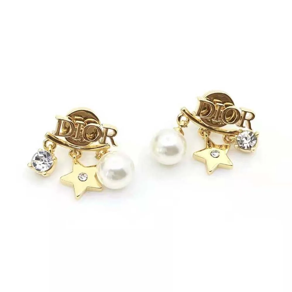 Dior Dio(r)evolution Earrings Gold-Finish Metal with White Resin Pearls and White Crystals for Women Dior Dio(r)evolution Earrings Gold-Finish Metal with White Resin Pearls and White Crystals for Women