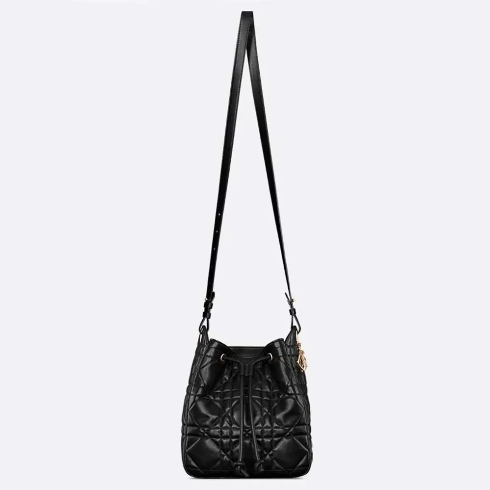 Dior Medium D-Motion Bag Black Macrocannage Lambskin for Women
