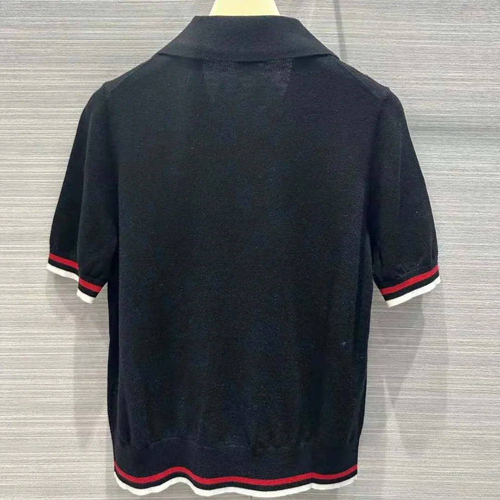 Miu Miu Cropped Silk and Cotton Polo Shirt for Women in Navy Miu Miu Cropped Silk and Cotton Polo Shirt for Women in Navy