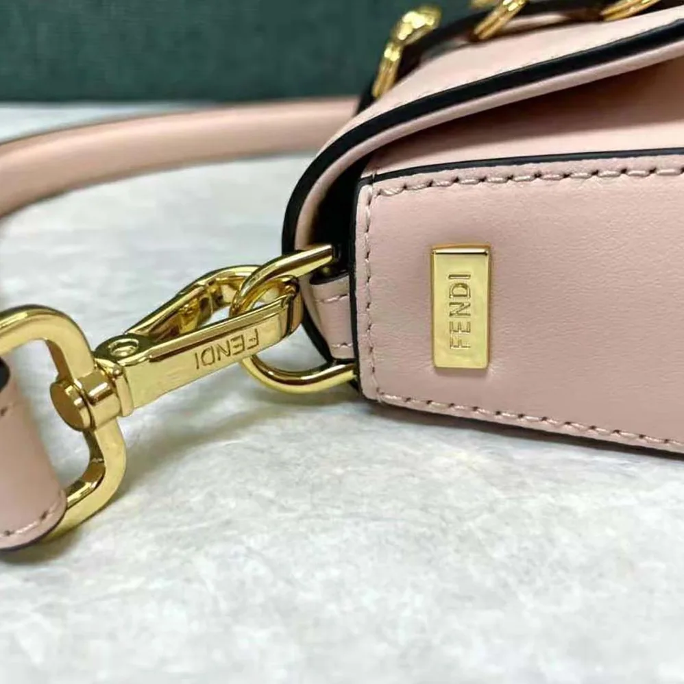 Fendi Brooch Mini Baguette Fendace Pink Leather Bag for Women Fendi Brooch Mini Baguette Fendace Pink Leather Bag for Women