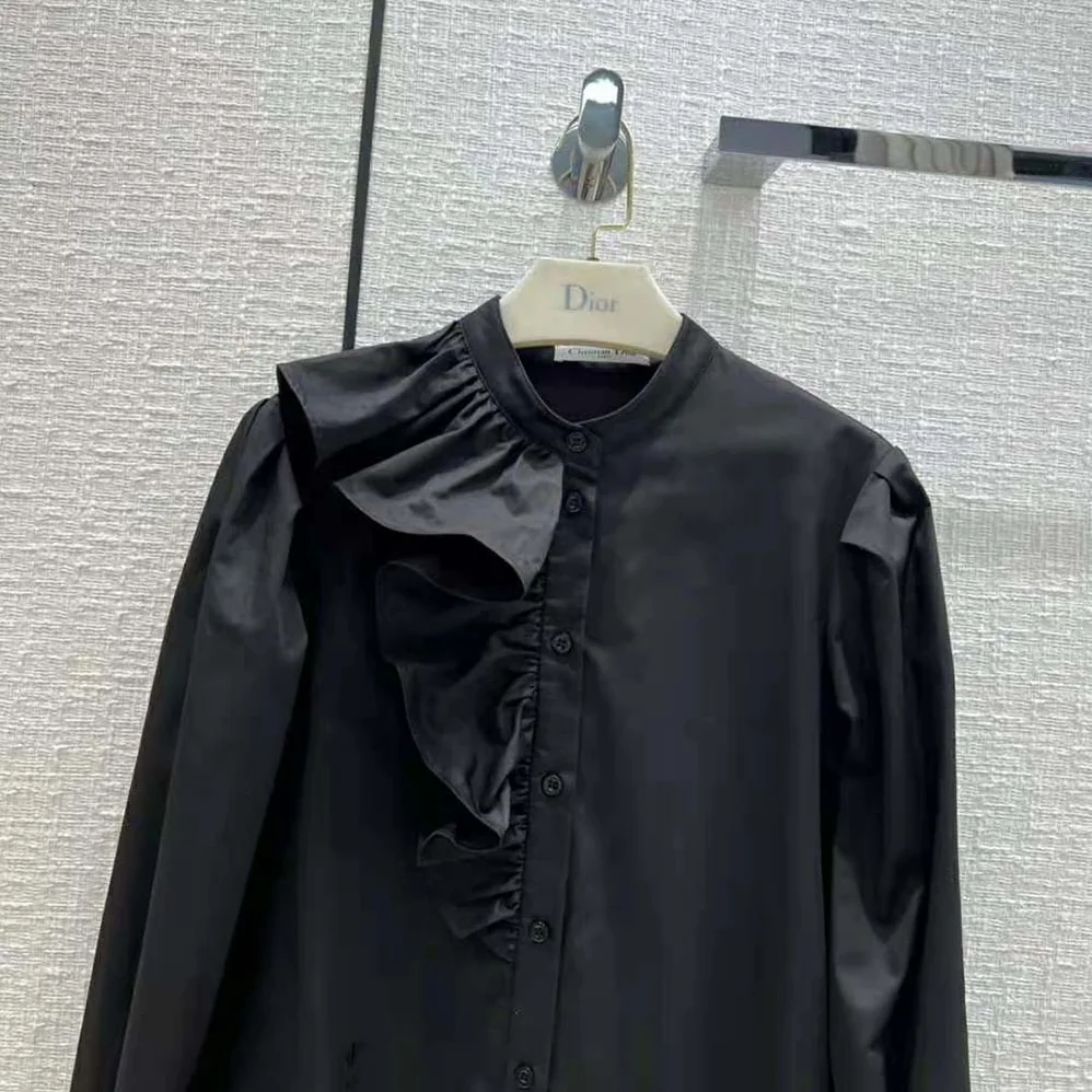 Dior Blouse with Ruffles Black Cotton Poplin for Women Dior Blouse with Ruffles Black Cotton Poplin for Women